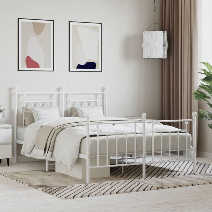 BONNIE®Lit en métal Lit Double:140x190 cmCadre de lit métal sans matelas et pied de lit blanc neuf48418 BONNIE®Lit en métal Lit Double:140x190 cmCadre de lit métal sans matelas et pied de lit blanc neuf48418
