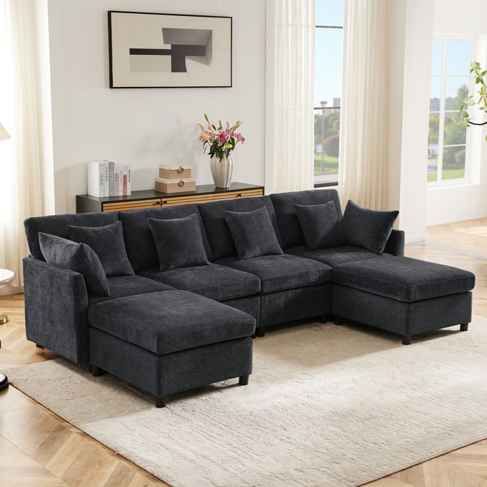 Canapé dangle moderne en L - Avec repose-pieds amovible - 4 places - Gris Canapé dangle moderne en L - Avec repose-pieds amovible - 4 places - Gris