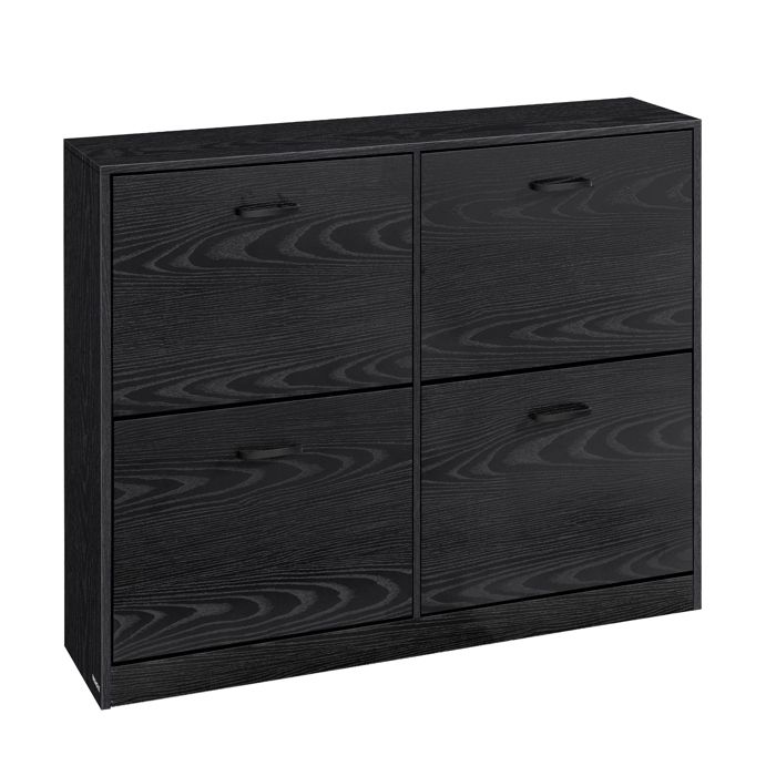 Meuble à Chaussures - VASAGLE - 4 Portes - Noir Boisé - Étagères Réglables - 24 à 28 Paires