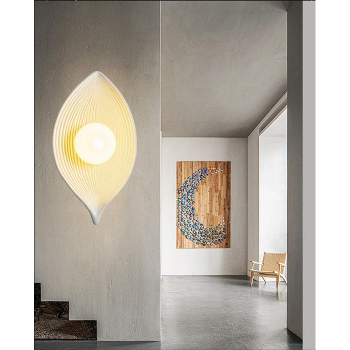 iDEGU Applique Murale Intérieur Moderne LED G9 Lampe Murale Vintage en Résine Abat-jour Design Feuilles Blanc Luminaire Chaud
