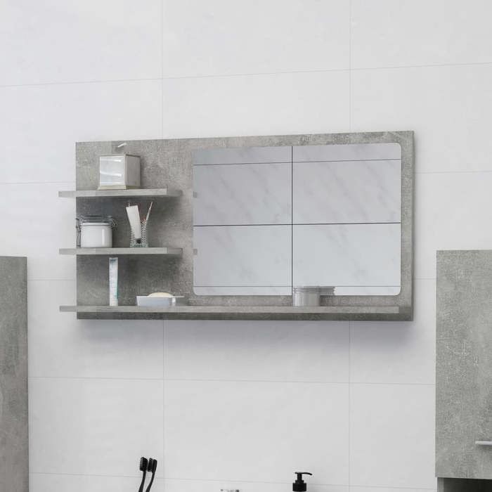 Miroir de salle de bain - vidaXL - Gris béton - Bois dingénierie - Acrylique - 90x105x45 cm - 3 étagères