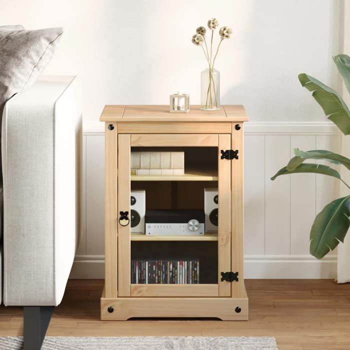 Meuble HiFi en bois de pin - vidaXL - 60x50x82 cm - Bois de pin massif - Finition cire de miel - 3 compartiments