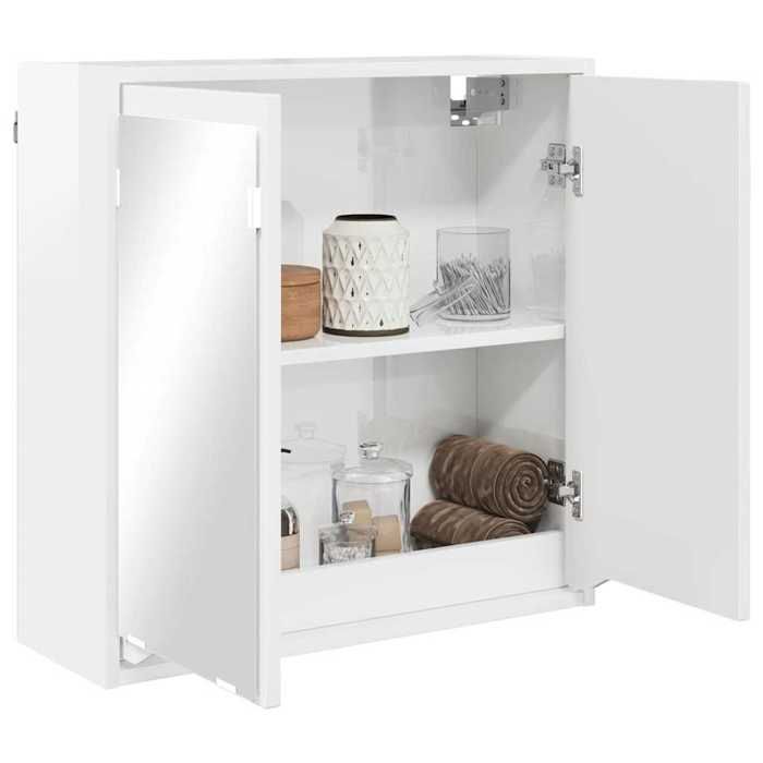 Armoire miroir de salle de bain - vidaXL - Blanc brillant - 60x20x60 cm - Bois dingénierie - Miroir intégré - 2 portes