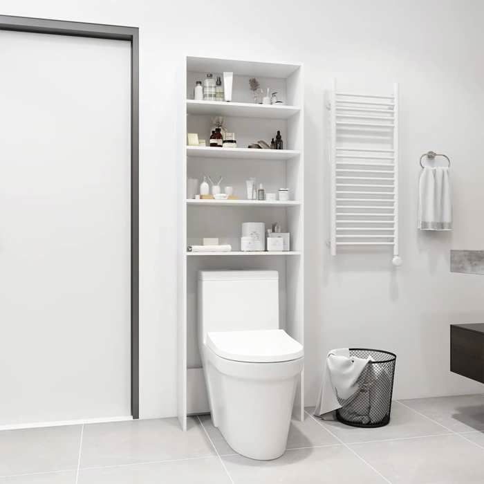 Meuble pour machine à laver - Happiness - Blanc - 64x24x190 cm - Bois dingénierie - Grand espace de rangement