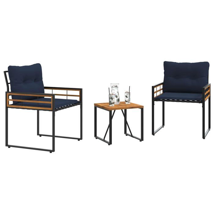 Ensemble de meubles dextérieur - vidaXL - Bleu marine - Bois dacacia massif - Acier laqué - 2x Chaises + Table