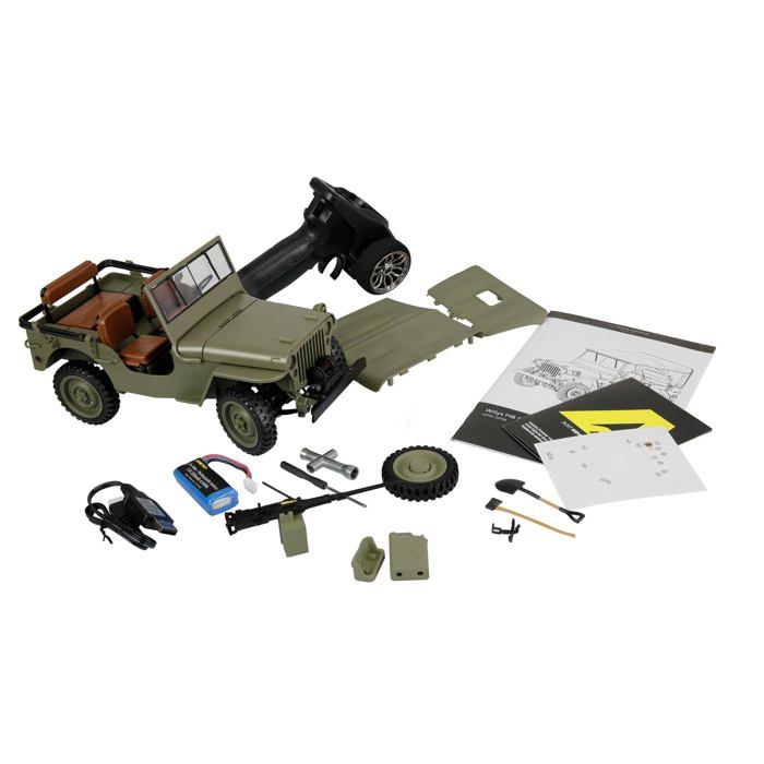 Voiture télécommandée Jeep Willys MB - Amewi - 1:14 - Vert - Éclairage LED - Treuil fonctionnel