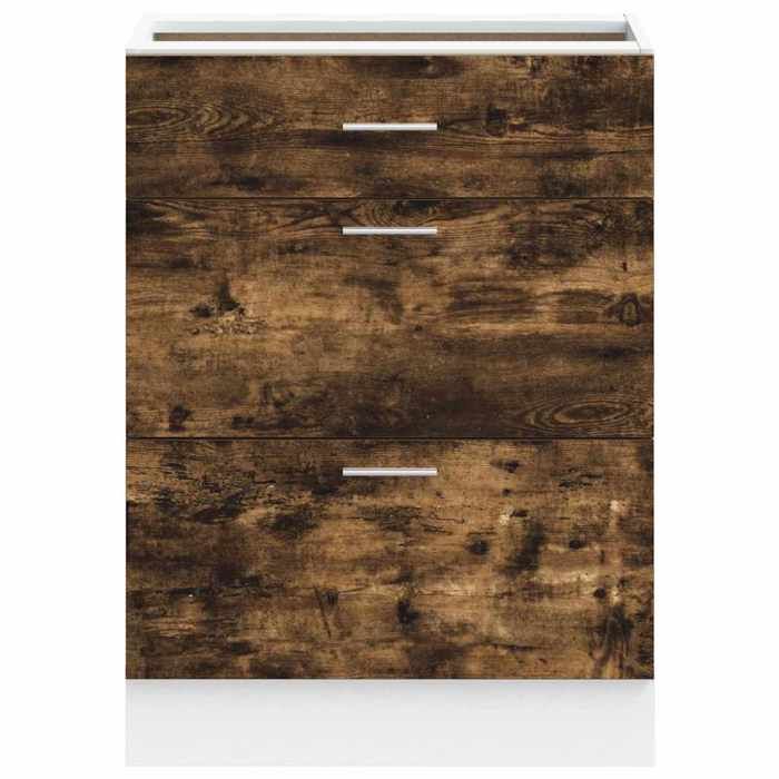 Meuble bas de cuisine - MEUBLECHIC - Chêne fumé - Bois dingénierie - 60x46x815 cm - Tiroirs 60x385x16/27 cm