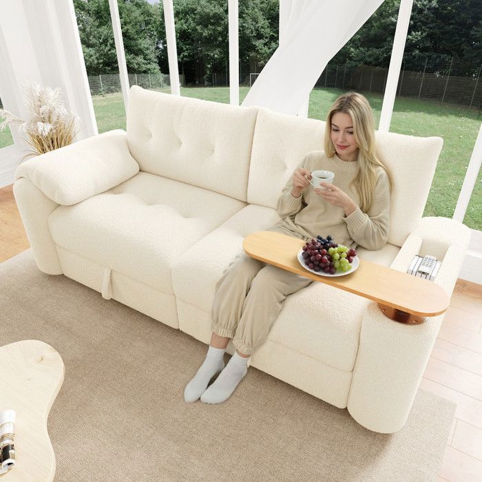 Canapé 3 places compact en tissu teddy canapé gain de place avec rangement – idéal pour appartement et salon