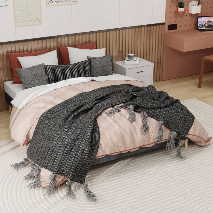 Lit double moderne 160 x 200 cm gris en velours base basse