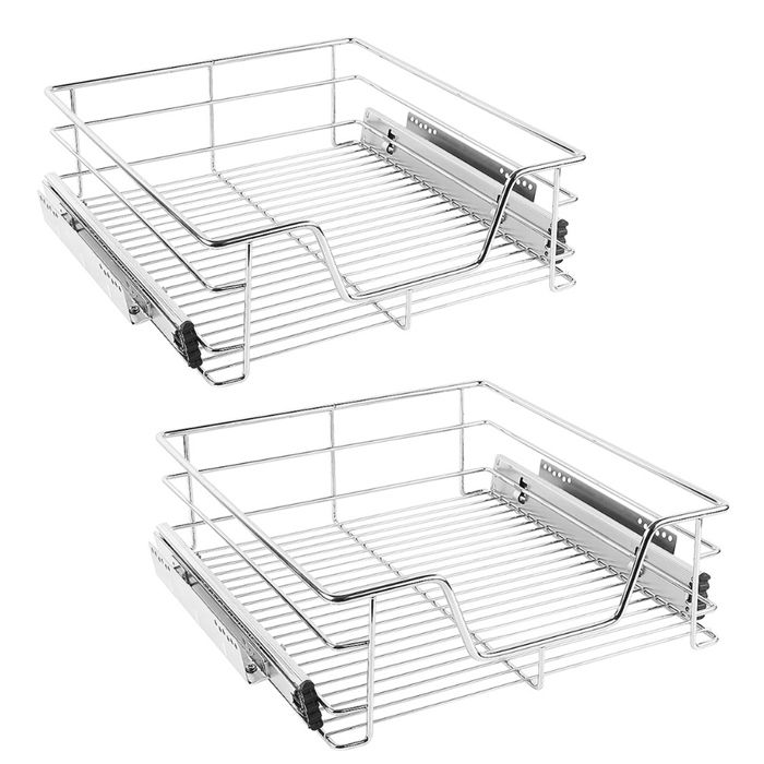 SUPFINE Lot de 2 Tiroir Coulissant Cuisine Organiseur Télescopique Étagère de Rangement Convient aux armoires de 56cm de Largeur