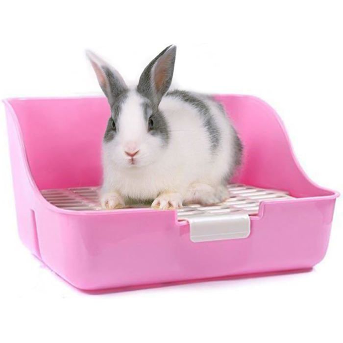 Litière pour Lapins - JZSH - Bac à Litière - Rose - Plastique - Facile à Nettoyer