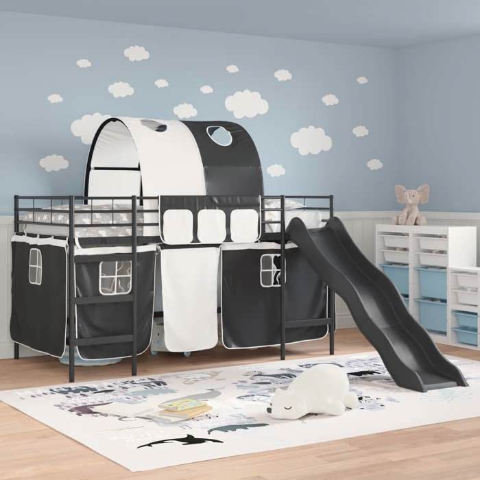 BEAU Lit mezzanine pour enfants - SARAZYJ - Design loft - Meuble de chambre - Noir 90 x 200cm Métал - 741182