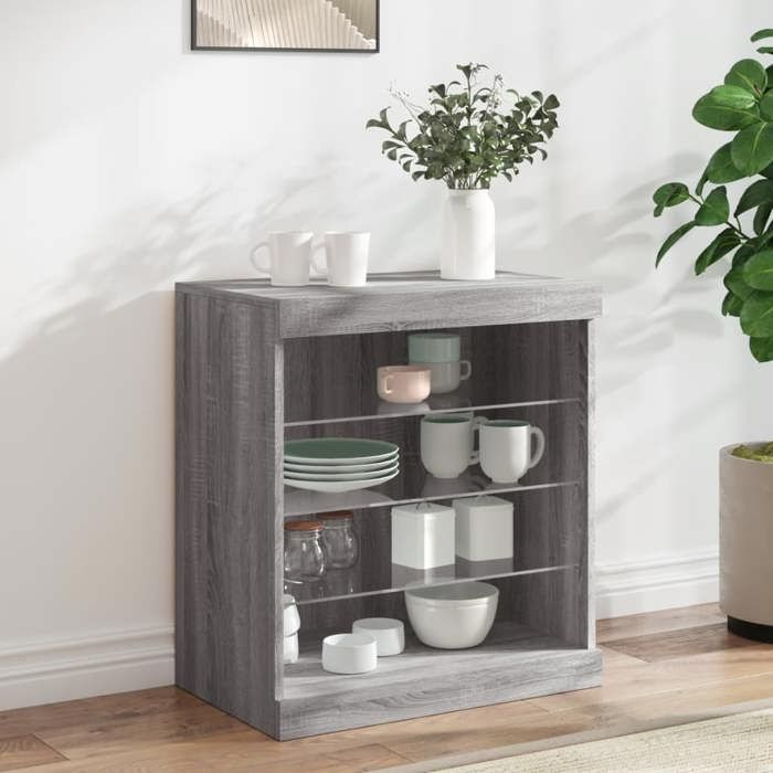 Buffet - Bahut/Commode couloir Gris Magnifique Buffet avec lumières LED - pour Rangement - sonoma gris 60 5x37x67cm CL3495671