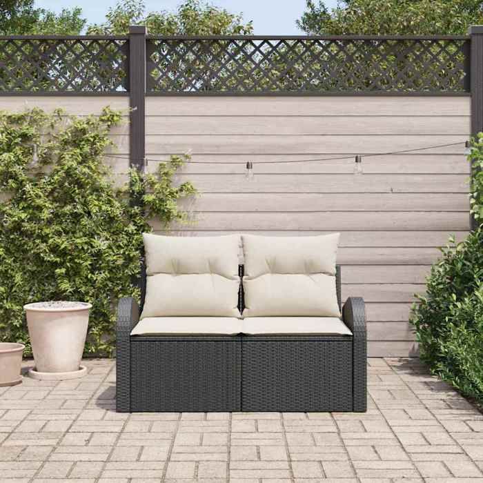 Noir Siège de jardin - Canapé de jardin - Noir 124x62x69cm polyrotin C3897