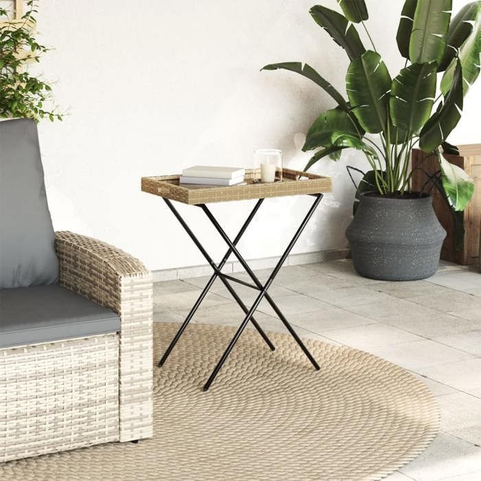 1pc Beige Meuble de balcon 2/4 PERSONNES - Table à plateau pliable beige 65x40x75cm résine tressée CL48197558315