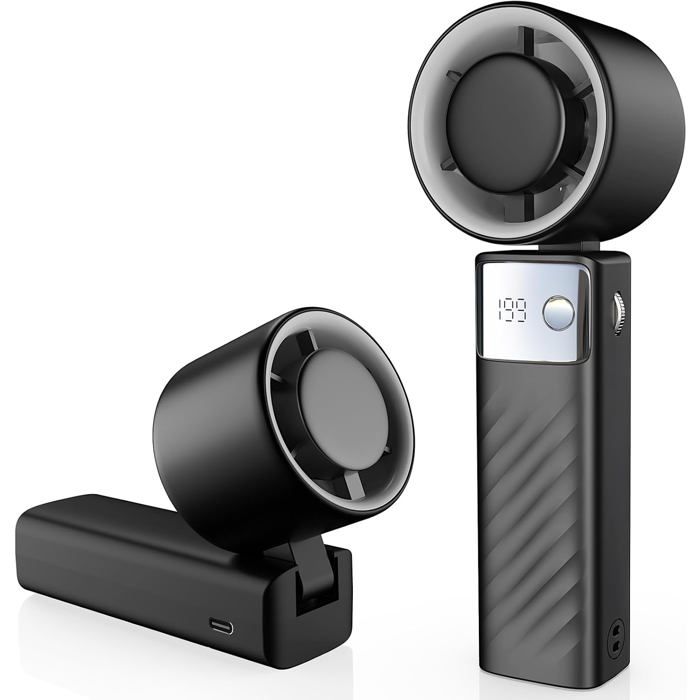 Mini-Ventilateur Turbo Portable - Tendance Tech Puissant-Pliable Air Turbo 1-199 vitesses 20h -Intérieur extérieur écran LED - Noir