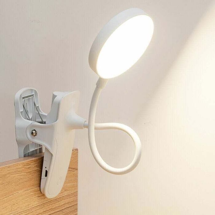 Lampe de bureau à pince LED– 3 couleurs réglage continu bras flexible 360° – pour lecture travail et étude – blanc