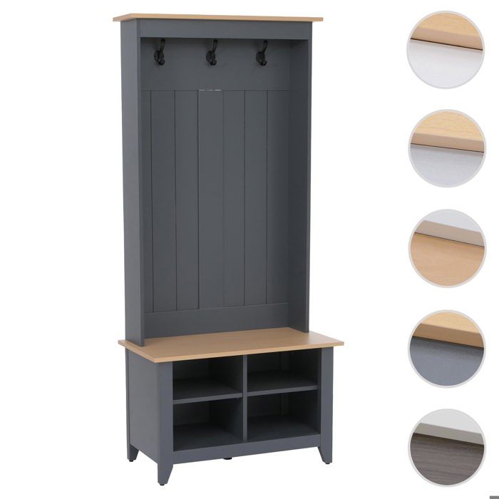 Penderie HWC-P28 banc mélaminé 170x76x39 cm gris foncé naturel