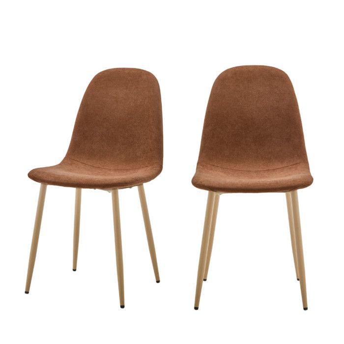Bella - Lot de 2 chaises en tissu piètement effet bois - Rouille Bella - Lot de 2 chaises en tissu piètement effet bois - Rouille