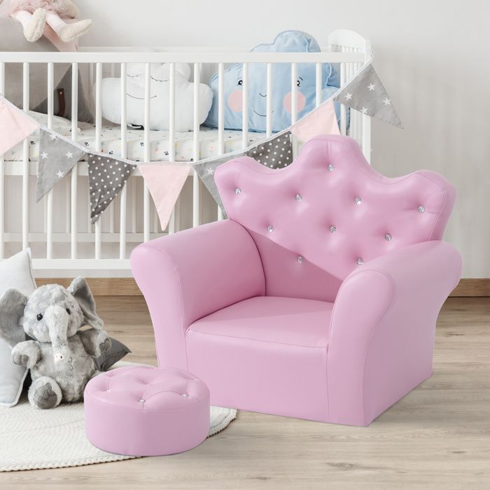 Canapé enfant avec ottomane rose mini canapé princesse pour coin lecture chambre et salle de jeux