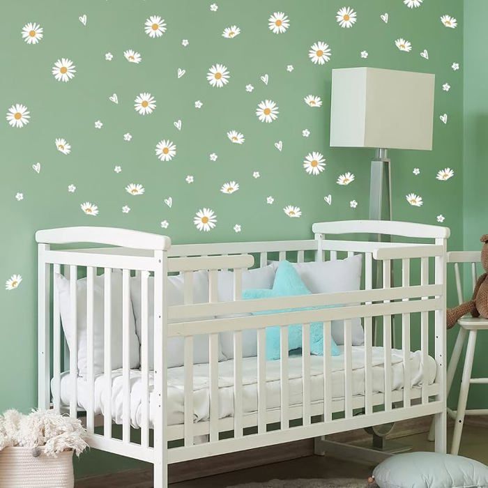 [114 pièces] Stickers muraux fleurs enfant MARGUERITE CŒUR blanc I Autocollant mural C Marguerites (S) STICKERS