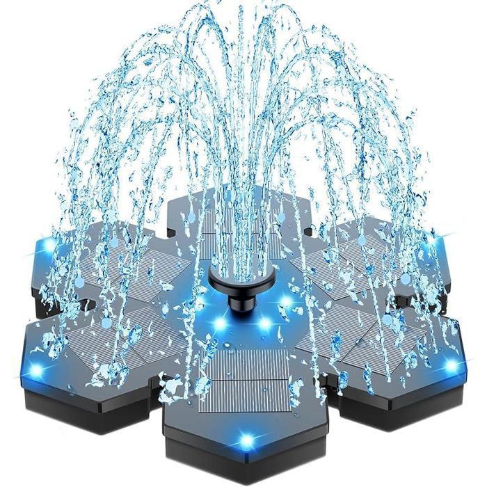 Fontaine Solaire avec LED 2026 Upgrade 3.5W Solaire Flottant Extérieur Fontaine Pompe Bassin Solaire avec 2000mAh Batterie