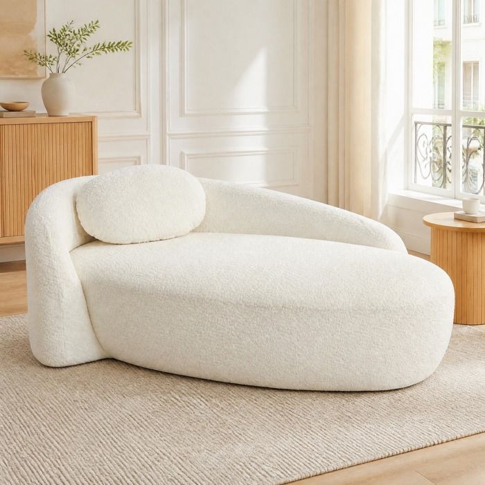 Canapé compressé 1 place teddy beige compact design arrondi avec coussin mousse haute résilience ORVRYN