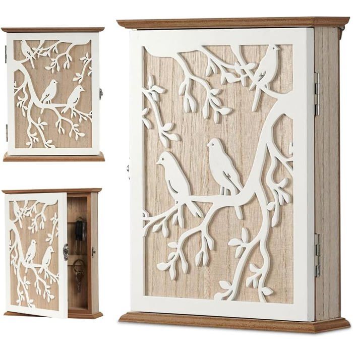 Boîte À Clés En Bois Boite A Clef Decorative Armoire A Clef Murale Avec 6 Crochets À Clés Pour Entrée Chambre Couloir Garage[AT17]