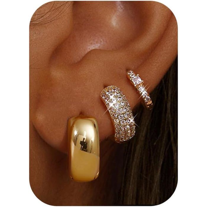 3Paires Boucles DOreilles Femme Creoles Or Femme Creoles Argent Femme Hypoallergénique Creole Plaqué Or 14K Boucles DOreil[PP61]