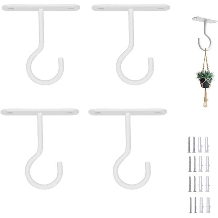 Lot de 4 crochets muraux pour plantes suspendues 6 35 cm fer blanc intérieur extérieur support pot fleurs