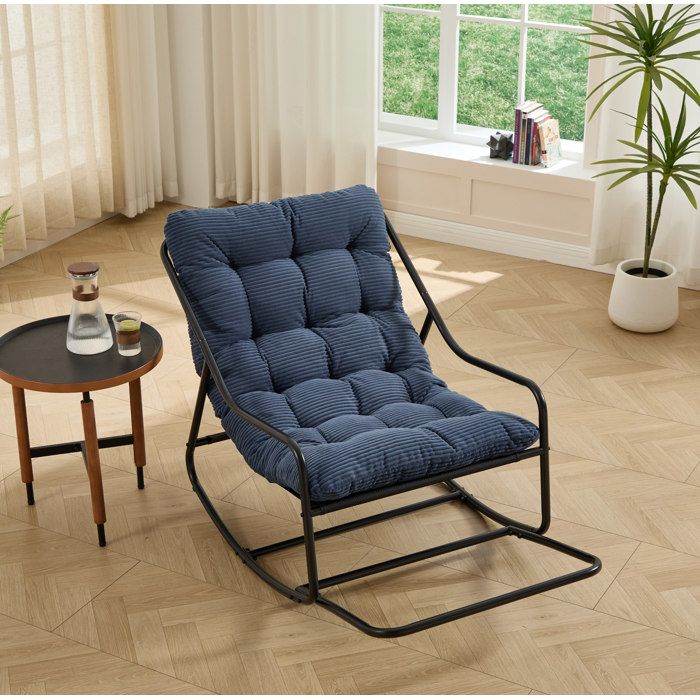 Rocking-chair d’extérieur 1 personne à bascule réglable - MEUNIQ - coussin épais acier thermolaqué bleu marine