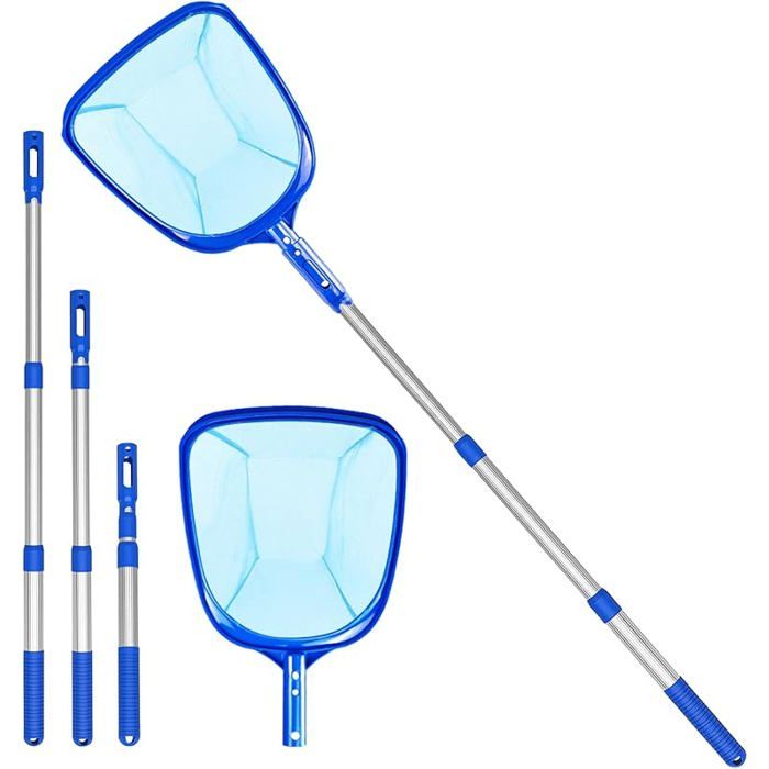 Épuisettes de surface Écumoire à Feuilles avec Tige Télescopique en Aluminium Kit pour Piscine Écumoire de Piscine Filet