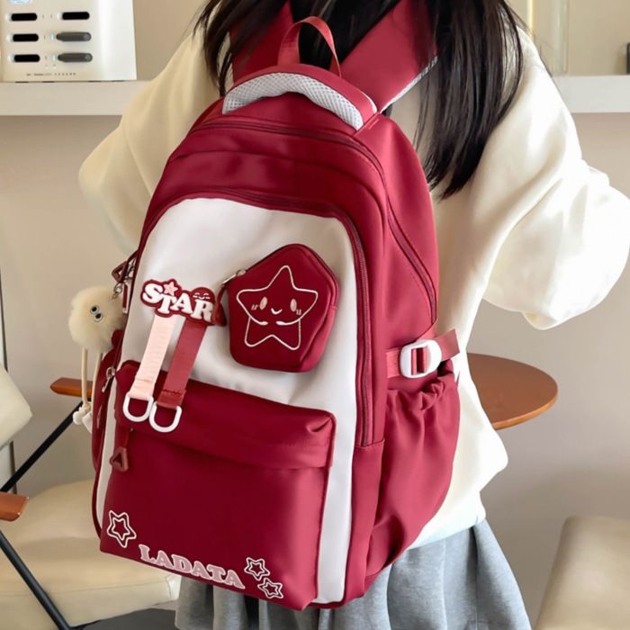 XJYDNCG Cartable Fille Primaire - Imperméable Multi - Poches - 45x31x14cm - Rouge