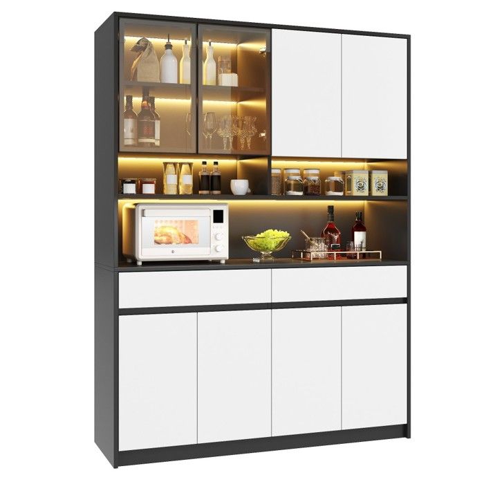 Buffet Haut Blanc Et Noir 120x38x160cm Vitrine LED Réglable Via App Étagère Ouverte Exposition Salon Meuble De Rangement Design Buffet Haut Blanc Et Noir 120x38x160cm Vitrine LED Réglable Via App Étagère Ouverte Exposition Salon Meuble De Rangement Design