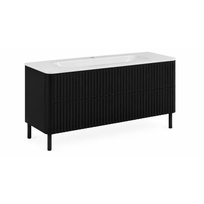 Meuble sous vasque - Meuble de salle de bain 120 - Noir - Vasque résine minérale incluse - 2 tiroirs