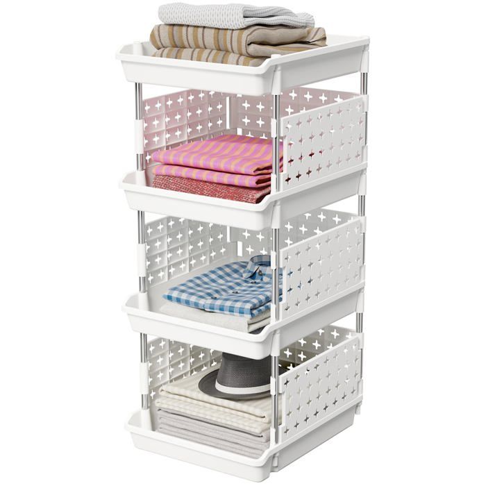 Lifewit Bacs de Rangement Empilables Panier Coulissant en Plastique à Niveaux pour Dressing Armoire Cuisine Rangement de Placard