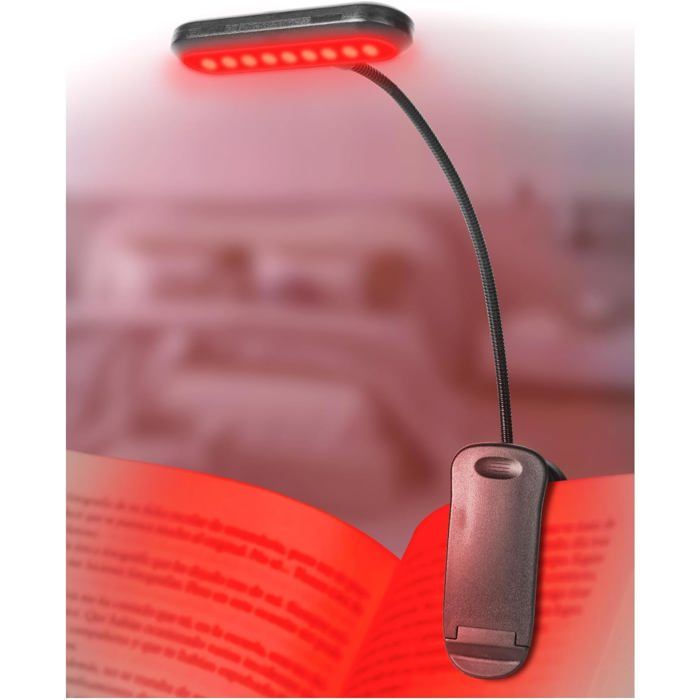 Lampe De Lecture Livre Rouge 670Nm Avec Pince Et Mémoire Lumière De Nuit Réglable Usb Pour Lit Lampe De Chevet Sans Lumière Bleu