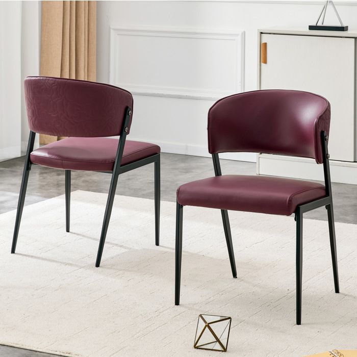 Lot de 2 chaises de salle à manger AESVAR modernes rembourrées en simili cuir rouge avec pieds en métal