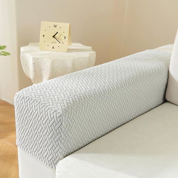 Lot de 2 housses daccoudoir extensibles anti-dérapantes gris clair pour canapé fauteuil protège-accoudoir gri HOUSSE DE FAUTEUIL