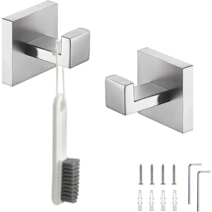 2 Pièces Accroche Serviette Salle de Bain Accroche Torchon en Acier Inoxydable Finition Argent Mat Crochets Argent 2 argen PATERE