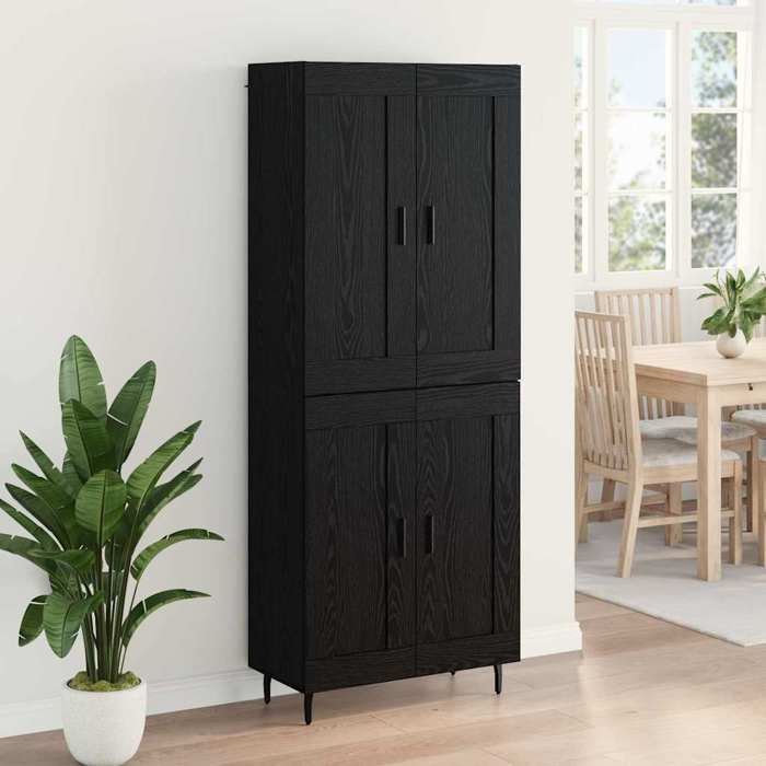 Noir Commode Salon CHIC Haut Armoire 2 pcs Buffet haut Chêne noir Bois Aggloméré et Verre 69.5x34x180 cm N10008