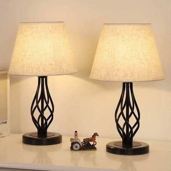 Lampe de chevet lot de 2 base marbre abat-jour lin 41 x 24 x 14 cm douille E27 60W 220-240V Poids : 3 14 kg