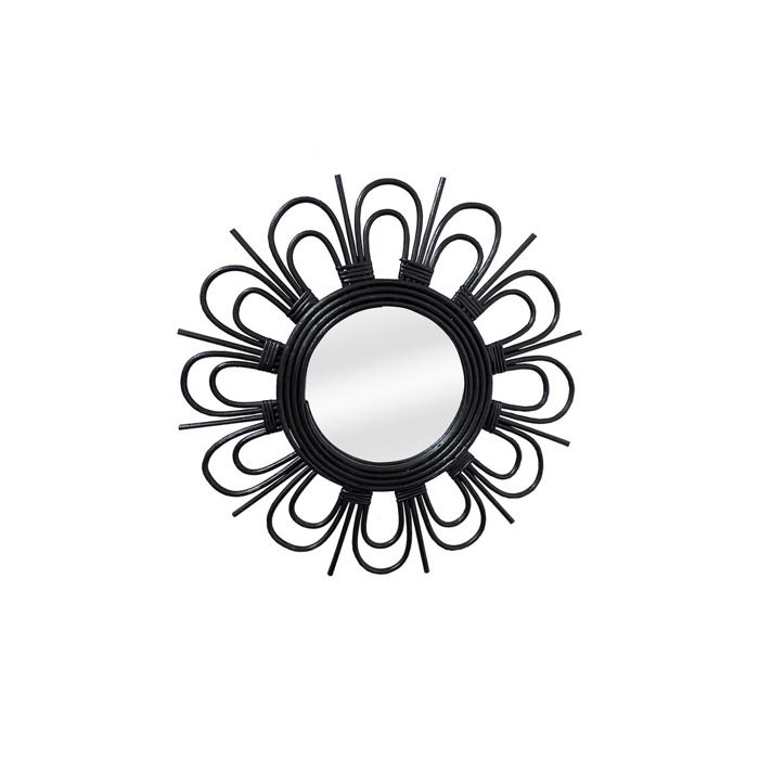 Miroir rond Aina en rotin noir style bohème - Réf. VK8053404750578
