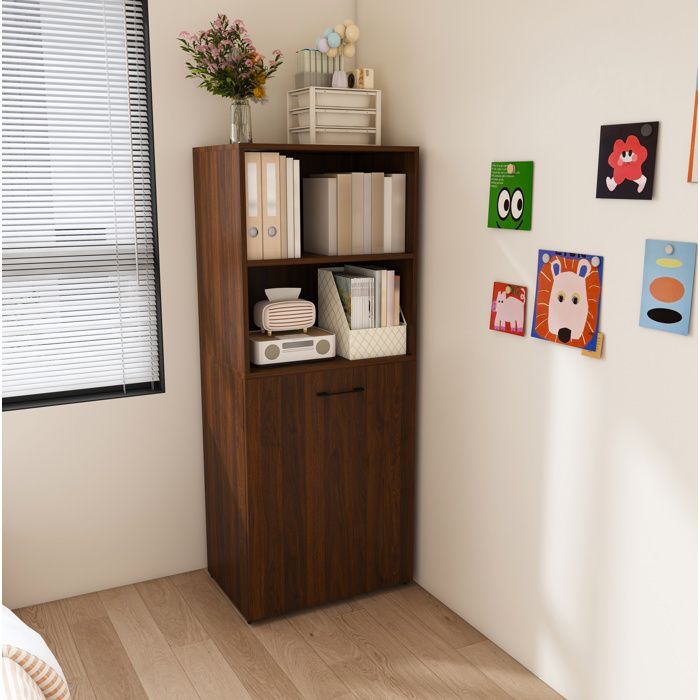 Secrétaire extensible AESVAR avec rangement intégré MDF couleur noyer foncé sur roulettes