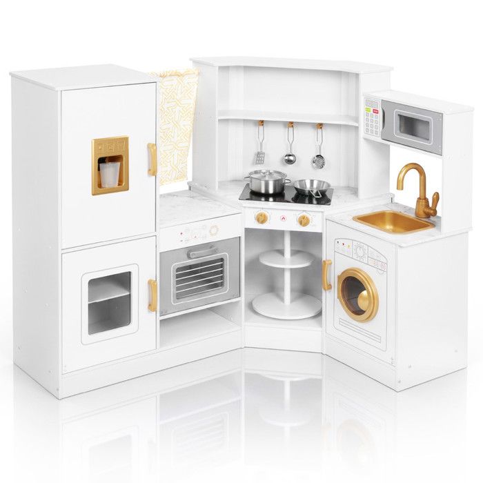 Cuisine Enfant en Bois jeu de rôle pour enfants 3 ans+ cuisine de jeu multifonction avec accessoires et système de rangement