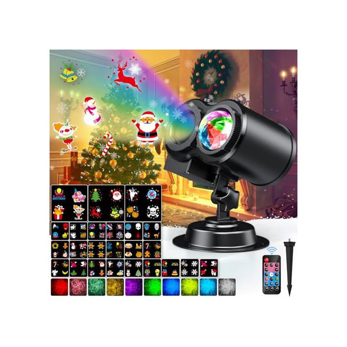 LED Projecteur Noel Exterieur 2 en 1 24 Diapositives et 10 Couleurs Océan Lampe de Projection Noël Extérieur Intérieur