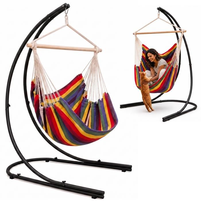 Support Hamac avec Chaise Suspendue XXL Fauteuil de Balancoire 360° Arc-en-ciel
