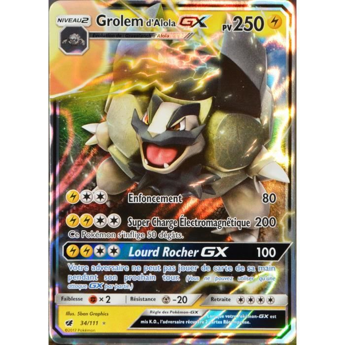 Carte Pokemon GROLEM 34/111 GX Soleil et Lune 4 SL4 FR NEUF Carte Pokemon GROLEM 34/111 GX Soleil et Lune 4 SL4 FR NEUF