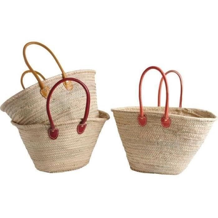 AUBRY GASPARD - Cabas palmier - anse cuir - 55