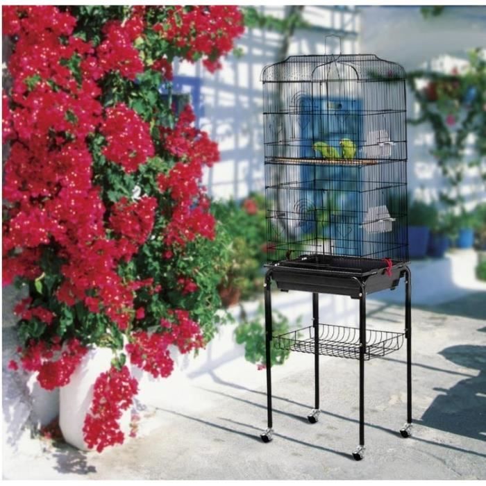 Cage Oiseaux Volière à Roulette Portable avec Roulettes pour Perruches, Perroquets, Inséparables 46*35.5*158.5cm
